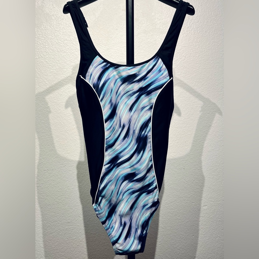 Roots Black, White & Blue One-piece Swimsuit - Size 10 (Women’s)
